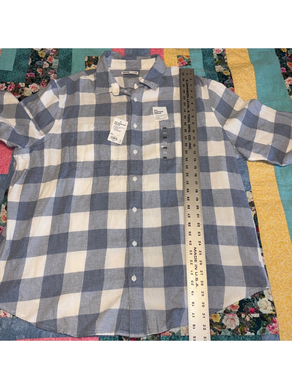 Sonoma New Supersoft $30 Men’s 2XB Flannel Button-Up Shirt Blue and White Check - Picture 9 of 9